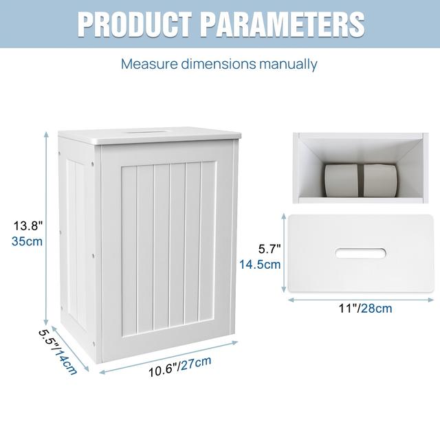 TEMU Bathroom Storage Unit, White Wooden Bathroom Tidy Storage Box, Toilet Roll Paper Cabinet Shelf