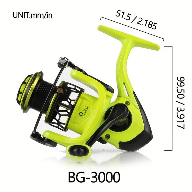 TEMU Kołowrotek spinningowy 1 BAKAWA Serii 1000 2000 3000 | Przełożenie 5.2:1, Lekka szpula CNC, Metalowa szpula, Wymienne lewo-, Wytrzymały, Trwały, Płynny i czuły, Fluorescent Green, Stop Aluminium