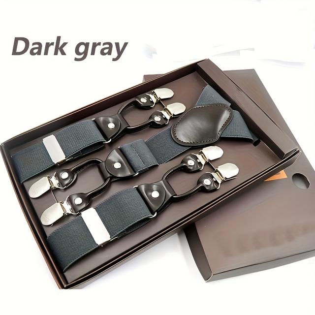TEMU Men's Suspenders, Suit Brace Y-back Leather Heavy Duty Suspender With 6 Metal Clip