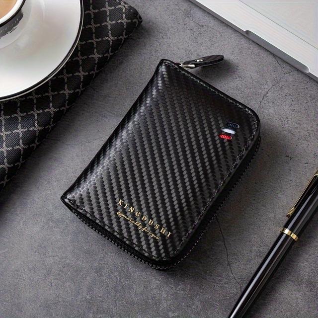 TEMU Men's Casual College Credit Card Holder Wallet, Featuring A Carbon Fiber Texture, Multiple Card Slots, High-quality Fabric, And A Easy Yet Spacious Design For Holding Cards