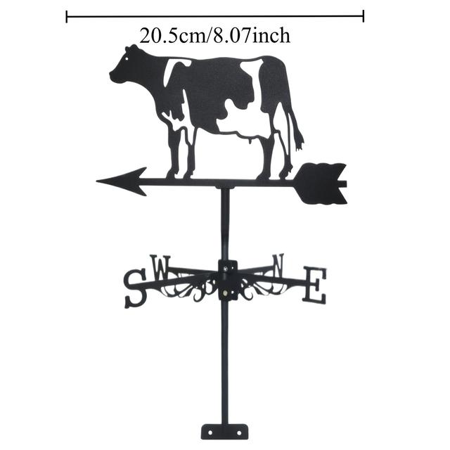 TEMU Black Silhouette Cow Weathervane - Rustic Metal Wind Indicator With Arrow Design, Garden, Yard, Farmhouse & Outdoor Decor, Farmhouse Decor