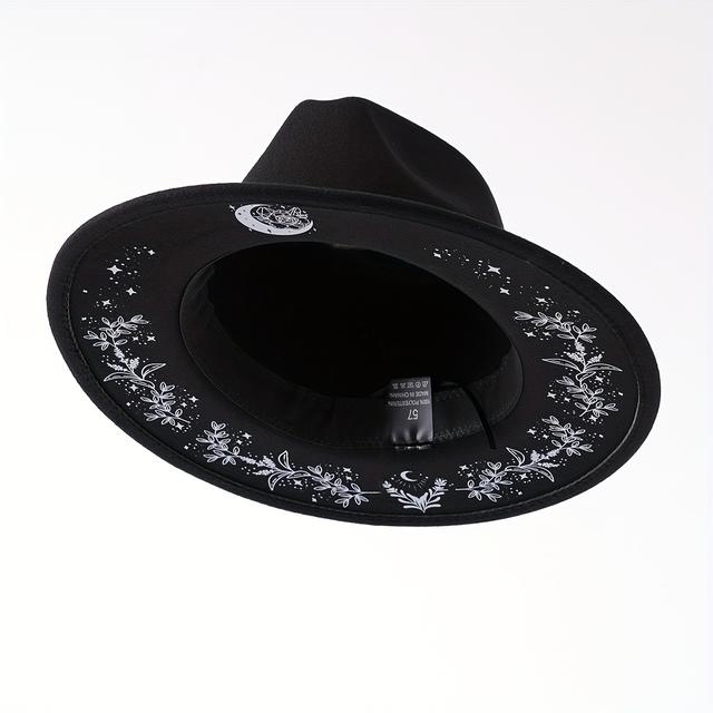 TEMU 1pc Moon, Rose, And Starry Top Hat, Denim Felt Cowgirl Hat Panama Hat, Fashionable Vintage Classic, Suitable For , Music Festivals, And Parties