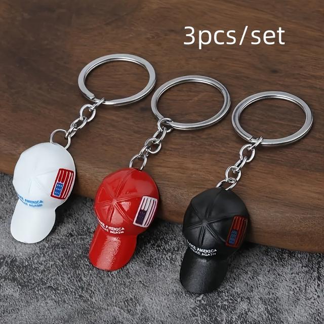 TEMU 3-pack Zinc Alloy Baseball Keychains, With Patriotic Usa Flag, Cool Hip-hop Metal Key Ring Accessories For Men