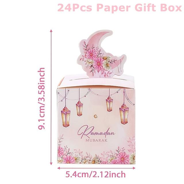 TEMU 24 قطعة، صندوق هدايا، صناديق هدايا رمضان ، صناديق هدايا زهور فانوس القمر باللون الوردي، زينة رمضان للمنزل، مستلزمات حفلات إسلامية مسلمة، هدايا رمضان عيد الفطر، صناديق هدايا عيد الأضحى رمضان كريم