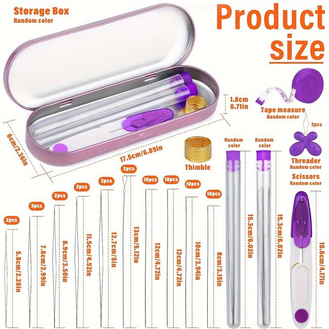 TEMU 3 Types Of Beading Needles. 2pcs Flexible Seed Beading Needles In Length 130mm, 40pcs Straight Beading Needles In 4 Sizes, 10pcs Collapsible Beading Needles In 5 Sizes With Scissors