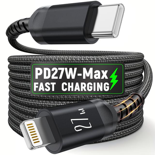 TEMU Binboom USB-C zu Lightning Schnellladekabel für iPhone Ladegerät, Nylon-geflochtenes Blitz-Ladungskabel für iPhone 14 13 12 11 Pro XR XS 8 7 6 , iPad