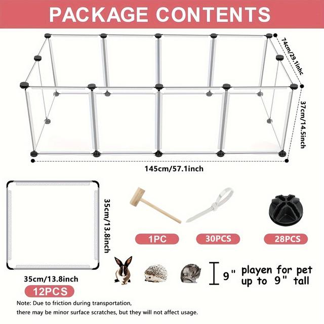 TEMU Versatile Small Pet Playpen - Portable Metal Wire Fence For Rabbits, Guinea Pigs & More - Indoor/outdoor Use, Rust-proof Coating, Easy Assembly, 13.8x13.8 Inches, 12 Panels