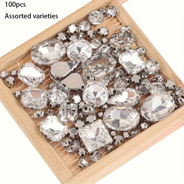 TEMU Aogue 100pcs Per Bag Assorted Colored Glass Hand-sewing Gems Sewing Supplies