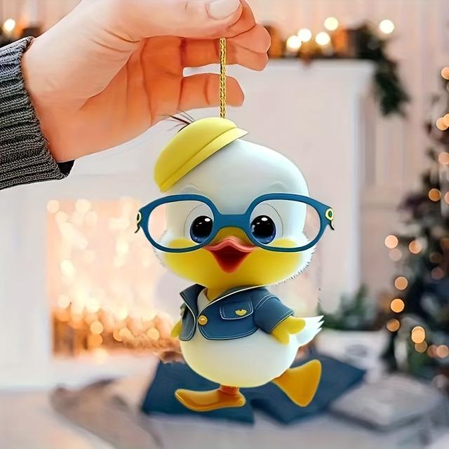 TEMU Pingente de acrílico Pato com óculos e bolsa de alça chaveiro para mochilas, decoração de árvore festiva