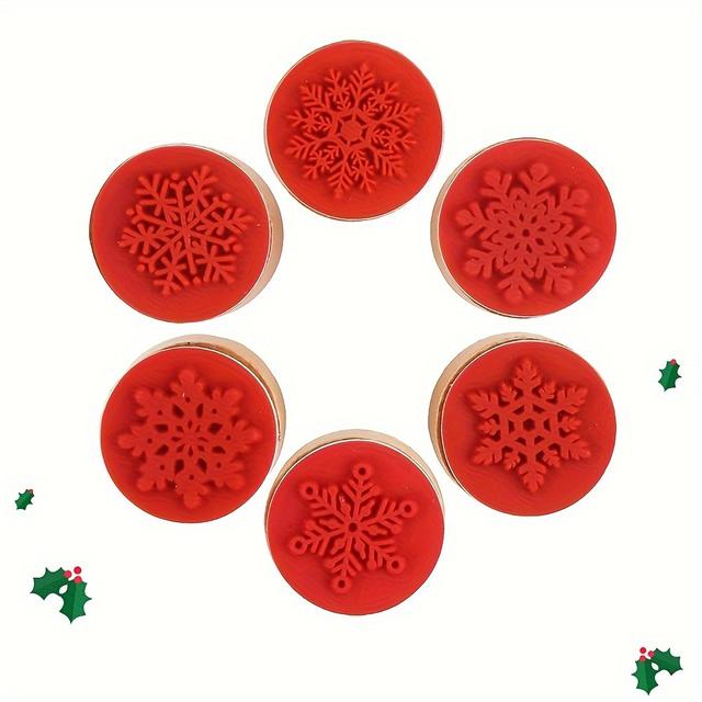 TEMU 6pcs Christmas Wooden Stamps Snow Pattern Rubber Stamp, Wooden Greeting Letters Rubber Stamp For Scrapbooking And Craft Card