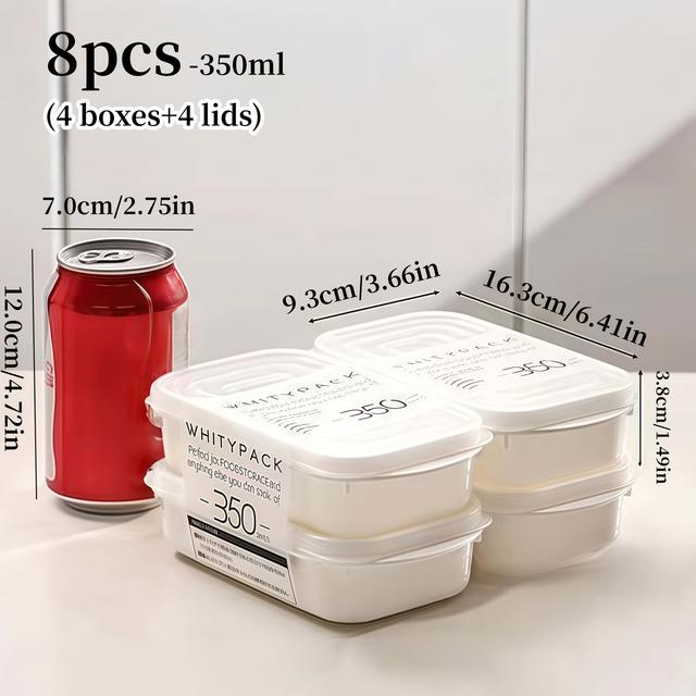TEMU Ein 8-teiliges Set weiße Lebensmittelbehälter mit Deckel aus lebensmittelechtem PP-Material, geeignet zum Organisieren und Aufbewahren von Obst, Gemüse, Fleisch, Steaks