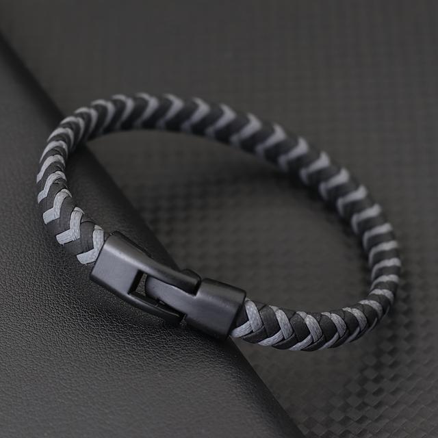 TEMU Pánský Elegantní Černý Pletený Náramek z Umělé Kůže - Stylový Náramek na Ruku pro Párty & Neformální Nošení