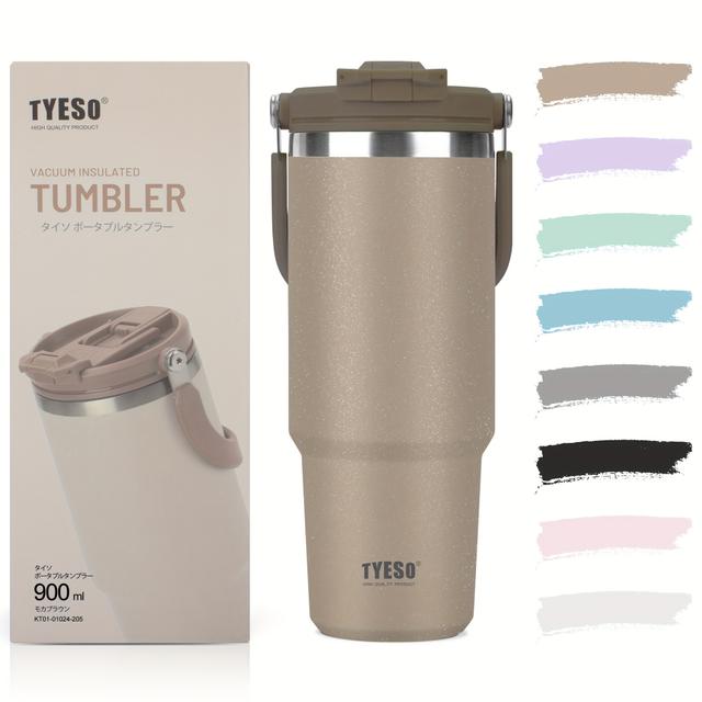 TEMU TYESO ストロー付きタンブラー 1200/900/750/600ml 大容量ステンレススチール製ウォーターボトル 蓋付き こぼれ防止 持ち手付き 持ち運び用 真空断熱 広口 直接飲用 漏れ防止 アウトドア