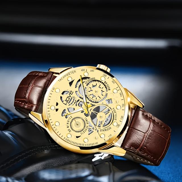 TEMU Hollow Men's Watch, Stylish And Casual, Trendy Wristwatch For Students, Versatile Faux Leather Strap