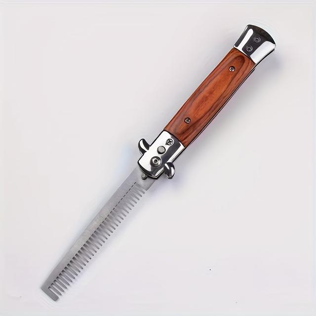 TEMU Peine plegable de acero inoxidable para hombre | Estilismo de cabeza aceitada, cabeza grande, pop-up automático, tamaño de bolsillo