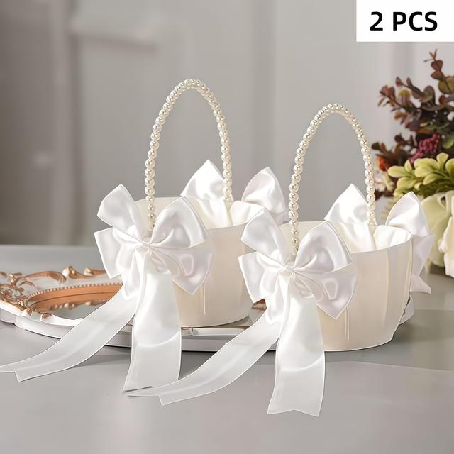 TEMU Set Of 2 Girl Baskets For Wedding - Round Wedding Bouquet Holders With Bridesmaid Flower Baskets, - & Aisle Decorations (compatible With Orders)