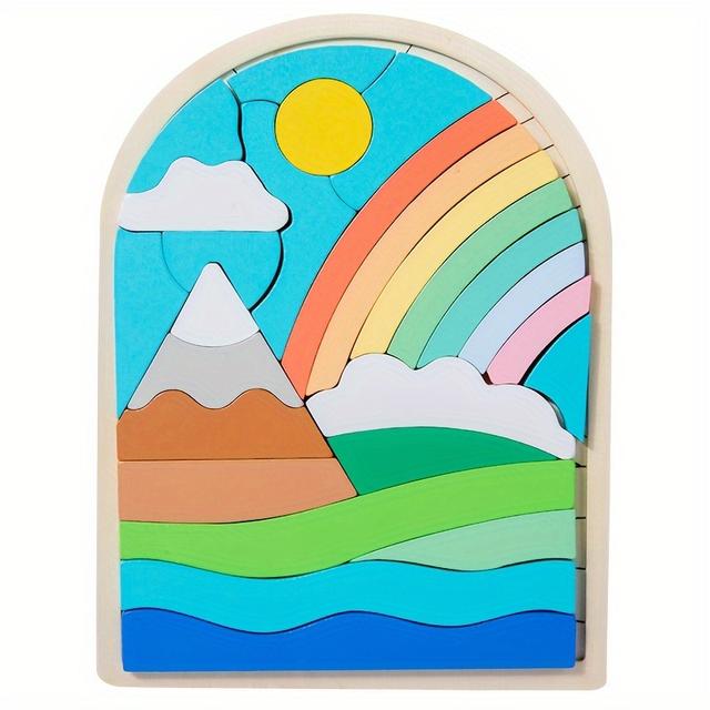 TEMU 3d Rainbow Wooden Puzzle - Focus-enhancing Educational Building Blocks, Perfect Christmas Gift For