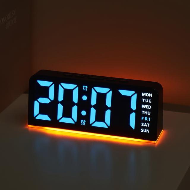 TEMU Led Digital Alarm Clock With Date Display, Adjustable Brightness, Usb-powered, Multi-functional Bedside Desk Clock For Home Bedroom - Modern , Clock For Bedroom, Desk Decor, , Durable Plastic