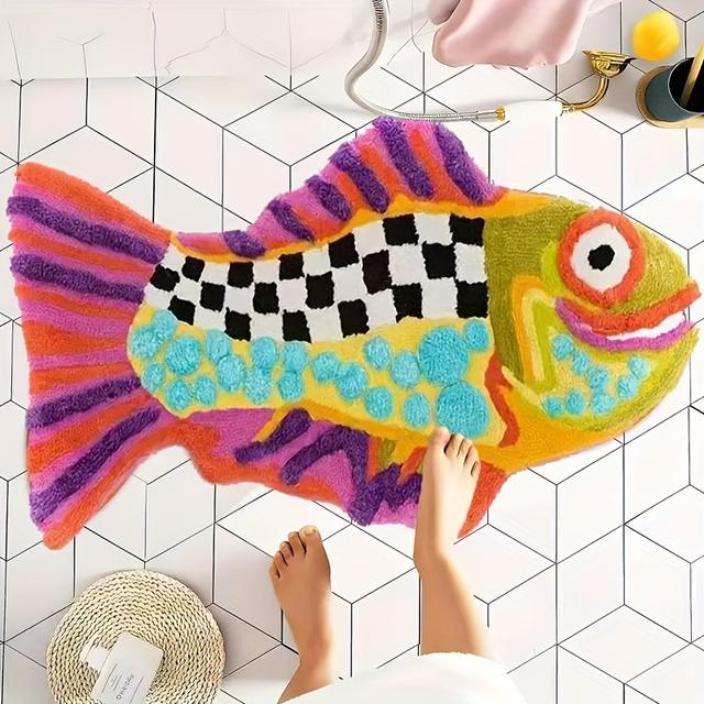 TEMU 1pc Creative Colorful Rug, Bathroom Irregular Carpet, Faux Cashmere Absorbent Thickened Shower Room Mat Entrance Doormat