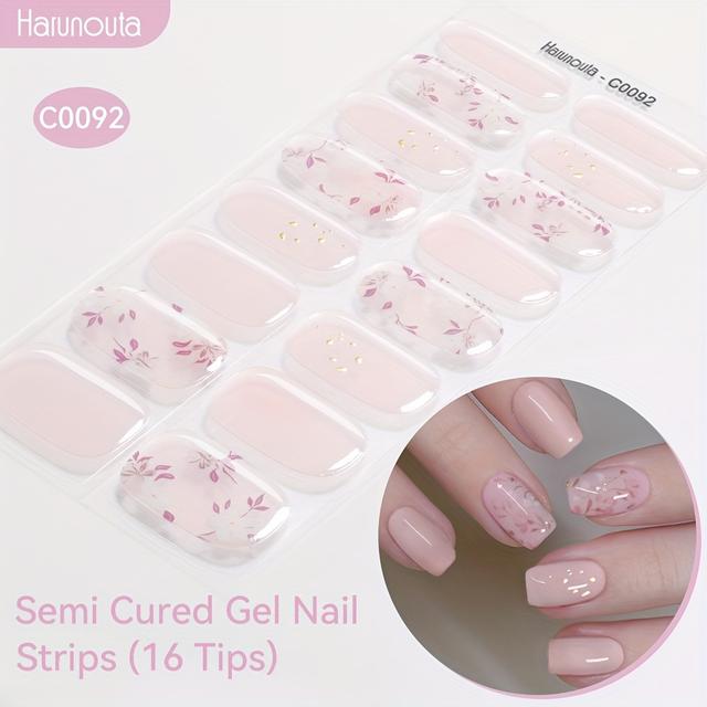 TEMU Harunouta 16 Stück halbgehärtete Gel-Nagelsticker -Pink, mit floralen Designs und Glitzer. Ideal für Nagelkunst zu Hause oder im Salon, bietet hochwertige Ergebnisse.