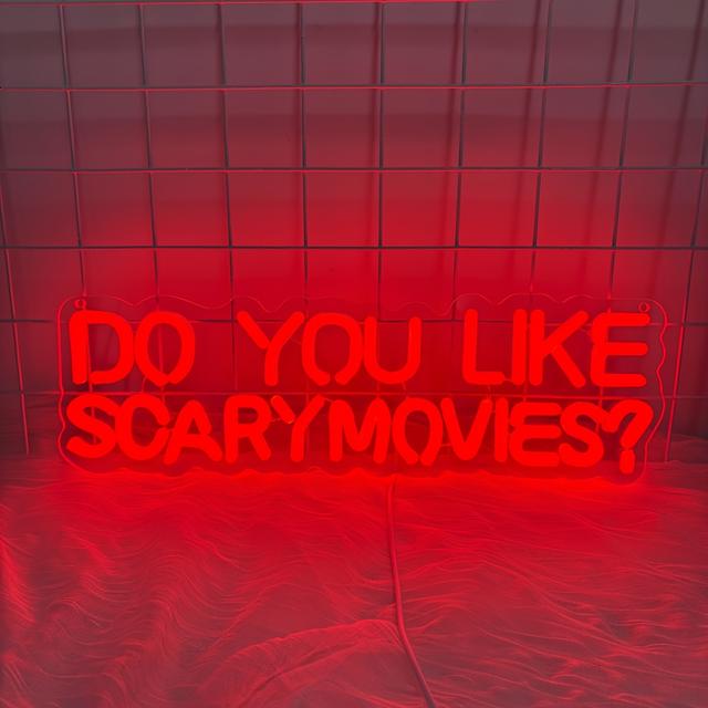 TEMU Do Scary Movies Neon Sign Light For Bedroom Wall Decor Usb Powered Gaming Accessories Acrylic Neon Light Led Signs For Video Game Sign Party Decoration Gamer Gifts Giving