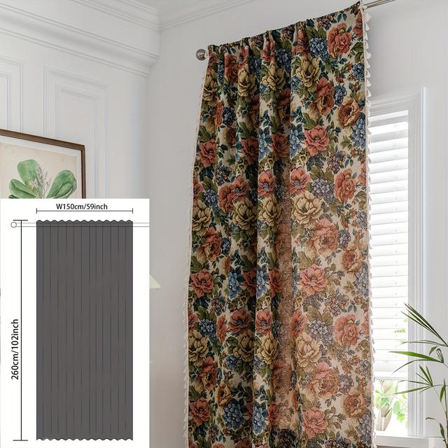 TEMU 2 Stück Jacquard Fransen Küchenvorhang, Amerikanischer Landhausstil Bogenfenster Rosenblüten Halbverdunkelung