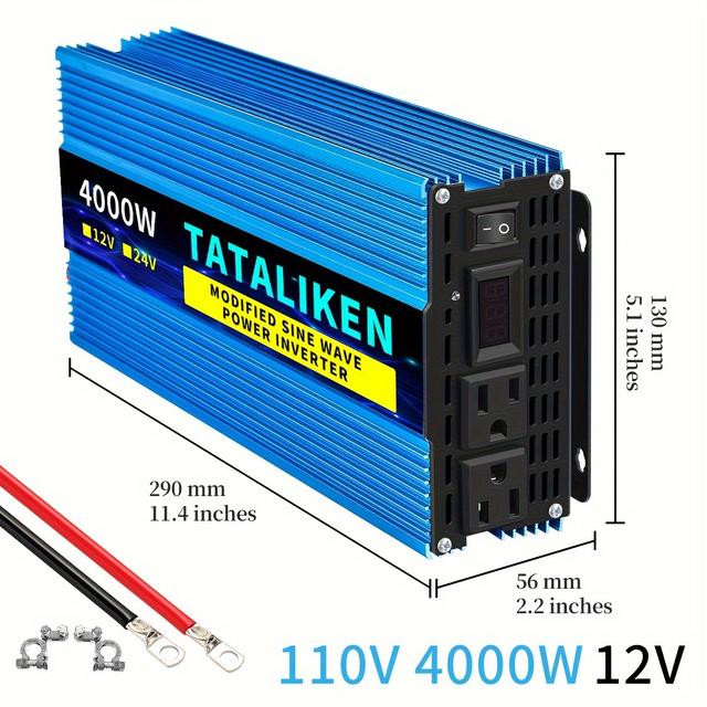 TEMU 4000w Power Inverter 12v To Ac 110v, Halloween Christmas Gift, Aluminum Alloy Housing With Data Display, Indoor Electrical/hard Wiring, Suitable For Car, Mobile Phone And Home Use
