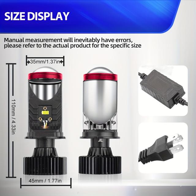 TEMU 2pcs Headlight Bulb H4 All In One, 60000lm 250w 3570 Csp Chip Newly Led Projectors Lens, 6000k White Lights, Left-hand Driving