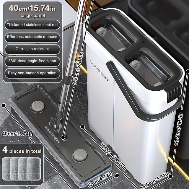 TEMU Mopa Rascable , Rotatorio , Equipada con 4 Paños de Mopa Exclusivos, Base Gruesa, Adecuada para , Dormitorio y Baño, Juego de Mopa de Limpieza Portátil para Exteriores