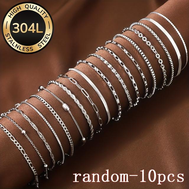 TEMU 10pcs [random] Fashionable Stainless Steel Bracelet For Women, Elegant And Luxurious Jewelry Set That Does Not Fade, Suitable For Daily And Party Wear Birthday Gift.