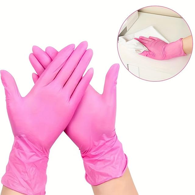 TEMU A Pack Of 50 Disposable Cleaning Gloves, Suitable For Household Cleaning, 5 Mil Thickness, In Black And Pink, Ideal For Kitchen Use, Dishwashing, And Home Cleaning, Made Of Disposable Nitrile