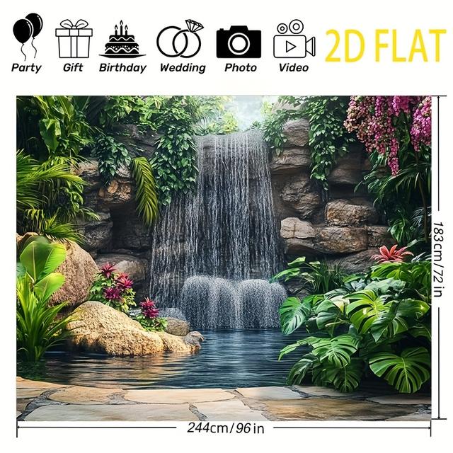 TEMU 2d Flat Banner 2d Polyester Pary Banner-1pc Garden Waterfall Design - No Electricity Required, Versatile Party Decoration For Living Room, Bedroom, Office, Outdoor Celebration, Garden Decoration