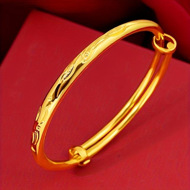 TEMU 1pc Elegant Dragon And Phoenix Design Adjustable Bracelet For Women, 18k Golden Plated Copper, , Perfect For Wedding And Banquet, Valentine's Day Gift, Fits