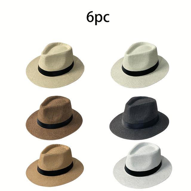 TEMU Lot de 6 Chapeaux d'Été Légers en Paille pour Femmes et Hommes - Protection à Large Bord pour Plage Extérieure, 6 Couleurs (Beige, Beige , Foncé, Marron Foncé, Noir, Blanc)