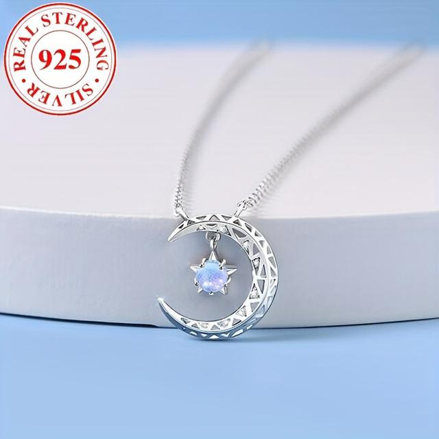 TEMU Luxurious 925 Sterling Pendant Necklace, With Synthetic Zirconia, Celestial Theme, Birthstone, Ladies' Gift - Daily And Special Occasions Jewelry 3.12g/ 0.110 Ounces