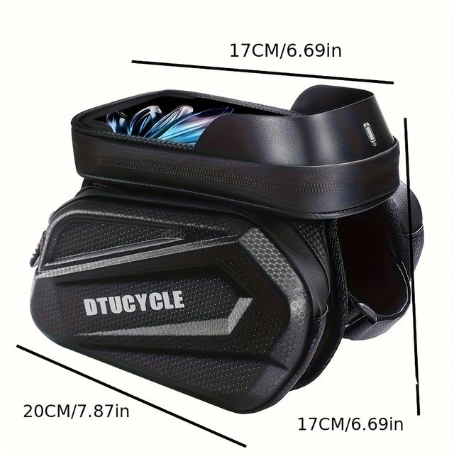 TEMU Bolsa de frontal para teléfono de 7 pulgadas para bicicletas con carcasa rígida de pantalla táctil, bolsa de almacenamiento para tubo superior para accesorios de ciclismo