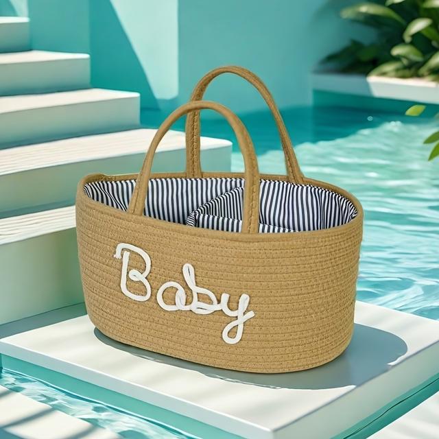 TEMU 1 Piece Of Diaper Storage Caddy, Spacious Rope Basket For Nurseries, Organizer For Changing Tables, Portable Car Storage With A Detachable Divider, Perfect For Shower Gifts