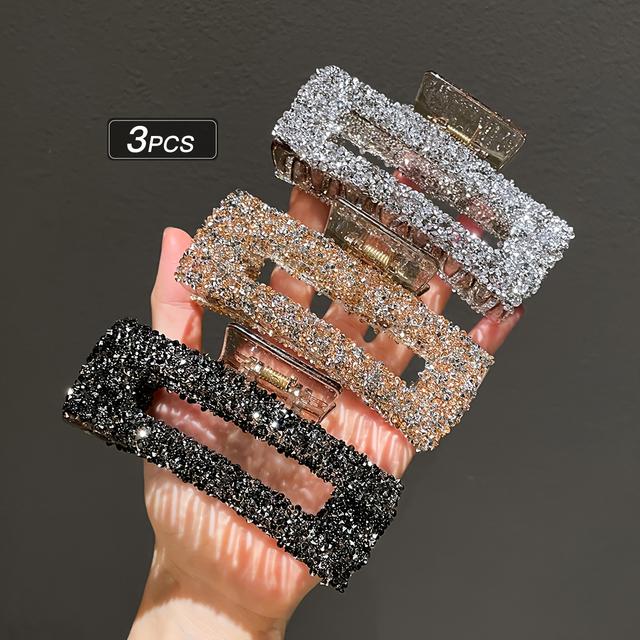TEMU 3er-Pack glitzernde, neue, quadratische Haarspangen für Damen, Temperament, für den hinteren Kopf, vielseitige Haarklammer, Haarband, Haarsteckung, Kopfbedeckung