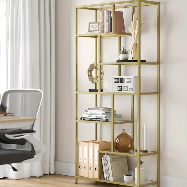 TEMU Vasagle Bookshelf, Display Shelf, 6-tier Tall Bookcase, Plant Stand, 11.8 X X 70.9 Inches, Tempered Glass, For Study, Office, Living Room, Bedroom, Kitchen, Storage Cabinets