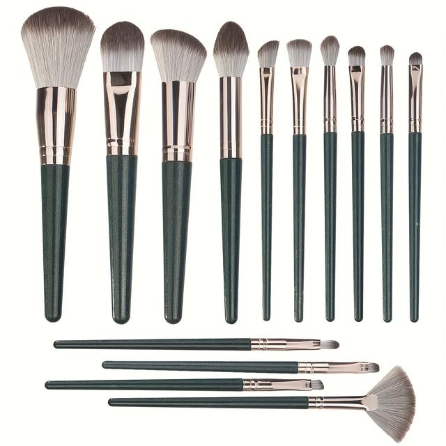 TEMU A Set Of 14 Professional Makeup Brushes Featuring Green Abs Handles And Nylon Brush Heads - Suitable For Normal Skin. A Trendy Item For Teenage Girls, Perfect As A Gift For A Girlfriend Or Wife