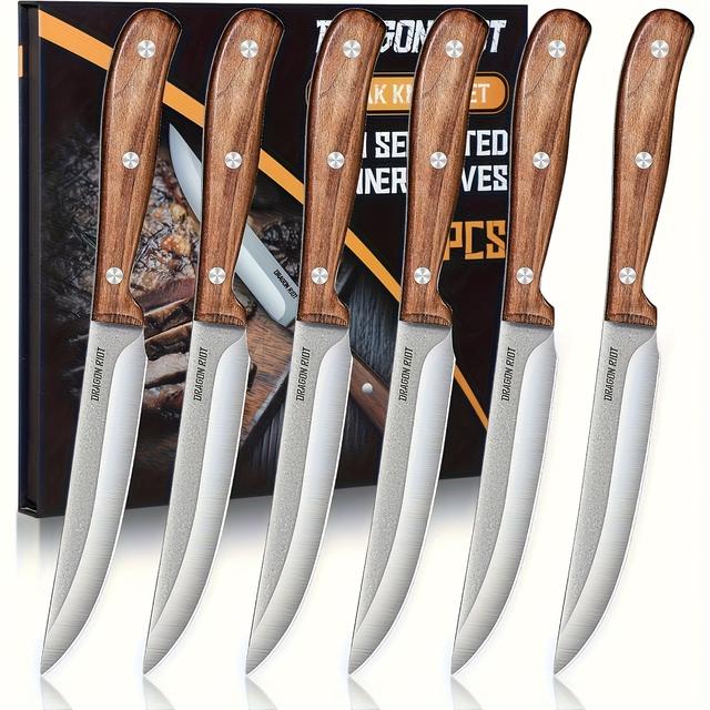 TEMU 6pcs Steak Knife Set - Wood Handle - Gift Box Included