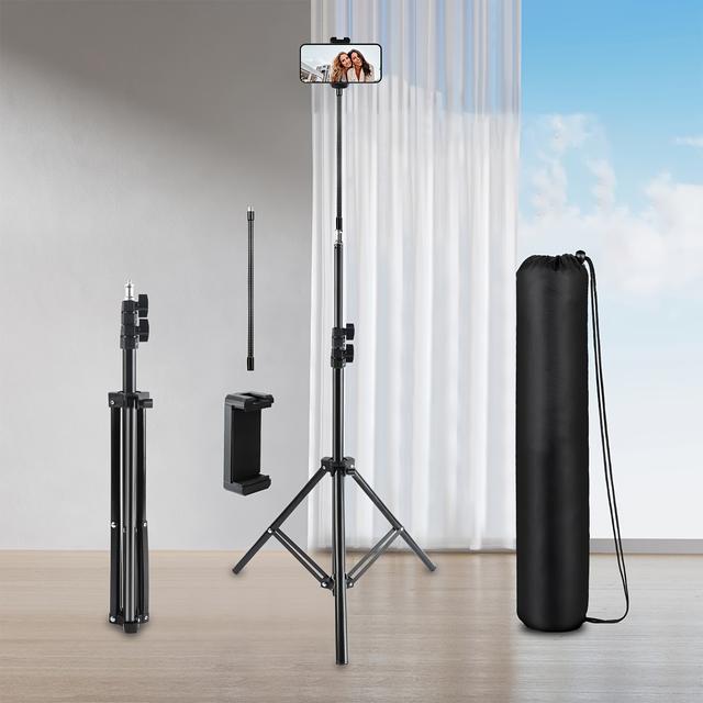TEMU Adjustable Iron Phone Stand With 35cm Gooseneck Tube, Multi-functional Tripod, Carrying Bag Included, Compatible With Ring Light & Cameras, 160cm Height