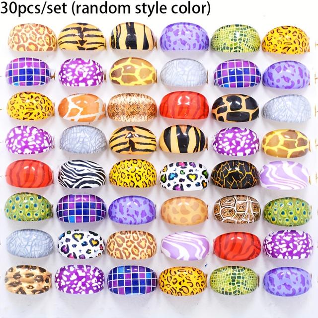 TEMU 30pcs Random Color Resin Animal Print Leopard Ring Set, Wild Zebra, Leopard, Tiger Fashion Rings, Suitable For Parties, Banquets, Weddings - Sexy Jewelry