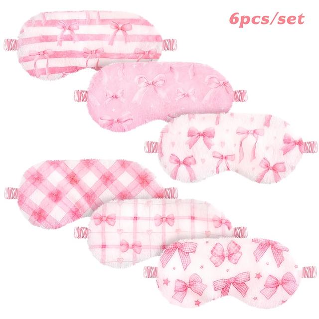 TEMU 6pcs Plush Sleep Eye Mask Furry Eye Covers For Sleeping Cute Sleep Mask Fluffy Comfortable Sleeping Blindfold For Travel Sleepover Nap Party Supply Women(pink)