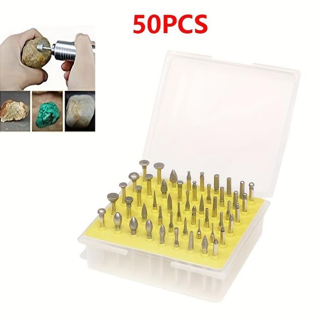 TEMU 50pcs Diamond Coated Rotary Burr Set - Jewelry, Glass, Stone, Ceramics And More - Suitable For Rotary Tools!