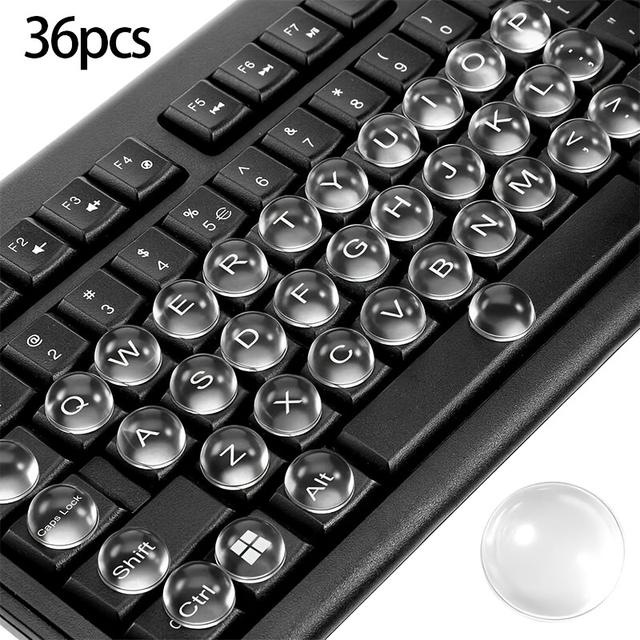 TEMU 긴 손톱을 위해 디자인된 36개 키보드 스티커 세트. 네일 아트를 위한 투명 커버와 볼륨 있는 버블이 특징이며 데스크탑 및 노트북 PC에서 타이핑에 적합합니다.
