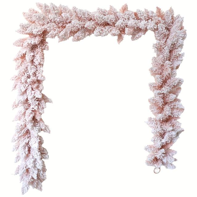 TEMU A 9ft Artificial Christmas Snowflake Pink Wreath Made Of Synthetic Flowers, Perfect For Winter Holiday Decorations On Christmas Trees, Staircases, And Fireplaces.