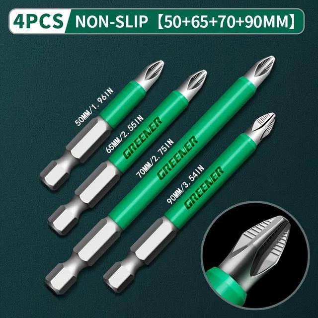TEMU Set Of 4 Anti-slip High Hardness Magnetic Bits For Hand Drills, Including -head Electric Screwdriver Drill Bits In Sizes 50, 65, 70, And 90 Mm Ph2.
