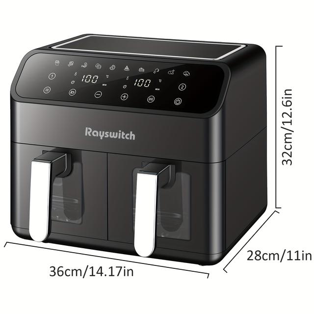 TEMU Rayswitch 9l Dual Air Fryer Oven – Auto Setting 10-in-1, Digital Display, Auto Shutoff, Glass Easy View Window, 2000w Powerful Heating Element, 220-240v Sa Plug, For , High-quality