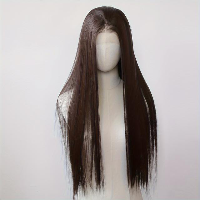 TEMU 13x3.5 Zoll Dunkelbraun bis Honigblond Verlauf Gerade Synthetische Lace-Front Perücke - Vorgezupft, Kleberlos Hitzebeständige 180% Dichte Perücke für Frauen & Männer, Alle Ethnien